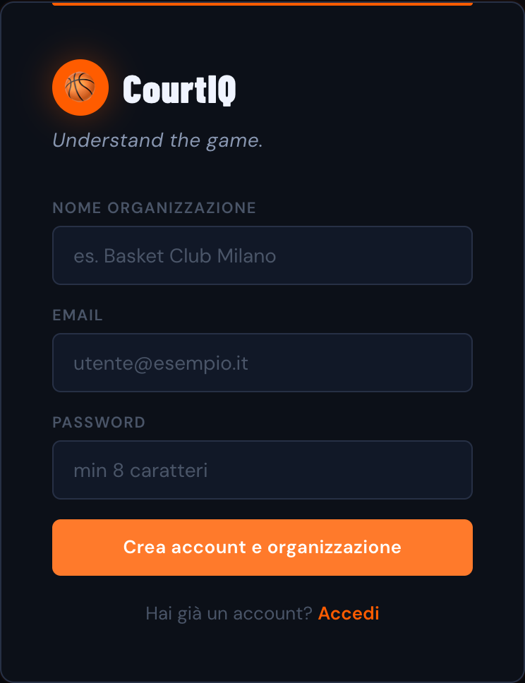 Schermata di registrazione