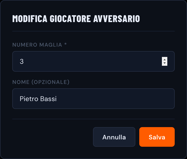 Modifica di numero e nome di un avversario