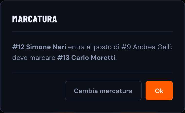 Notifica di marcatura dopo un cambio della squadra principale