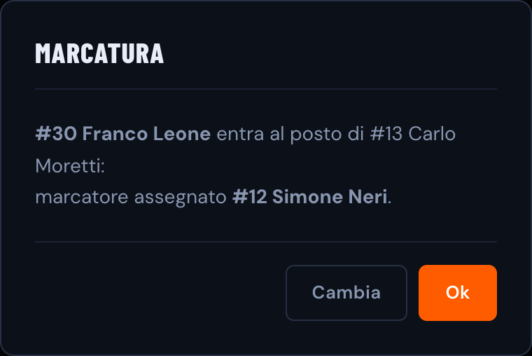 Notifica di marcatura dopo un cambio avversario